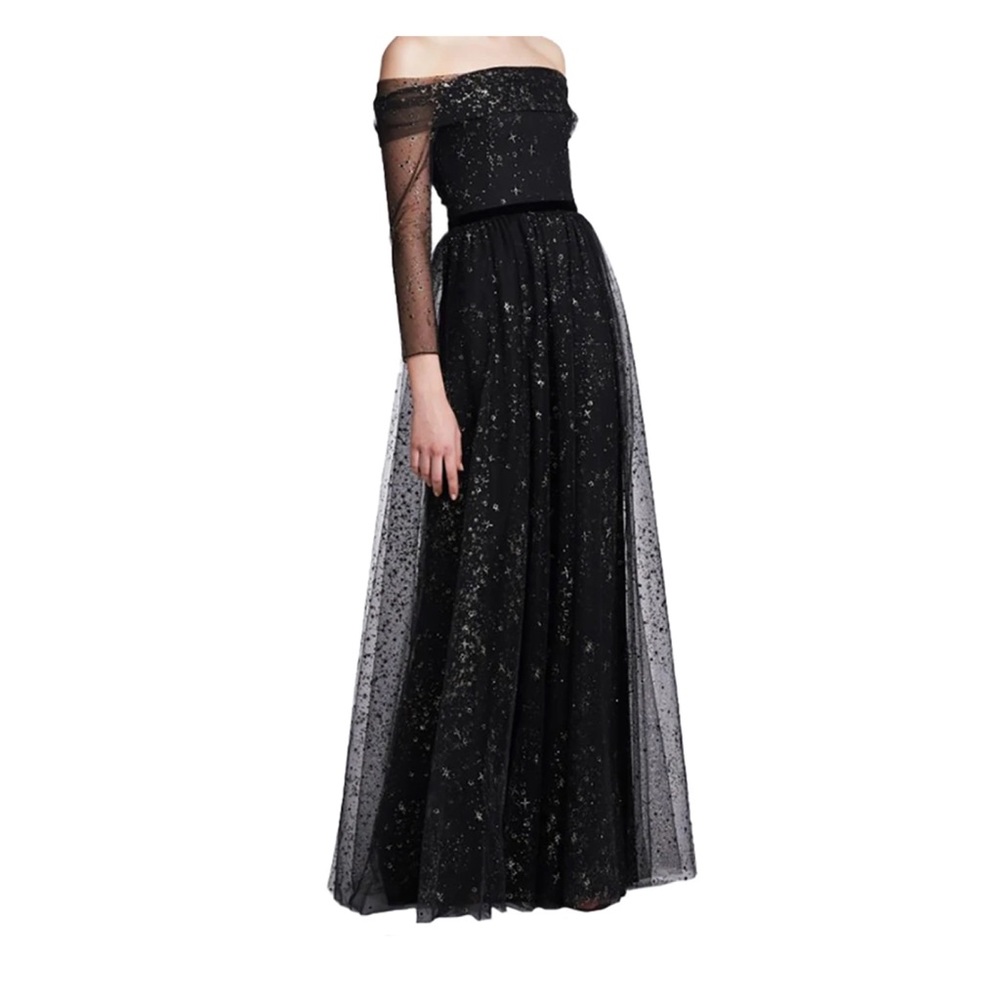 Marchesa Off-the-Shoulder Glitter Tulle Gown - Picture 6 of 8